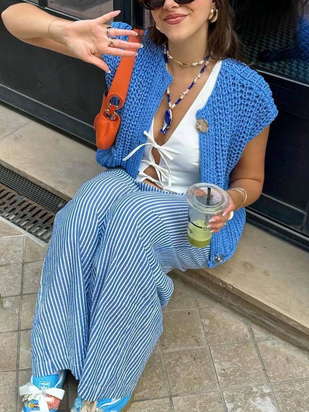 Elegant Ficklös Ärmfri Kortstickad Kavaj
