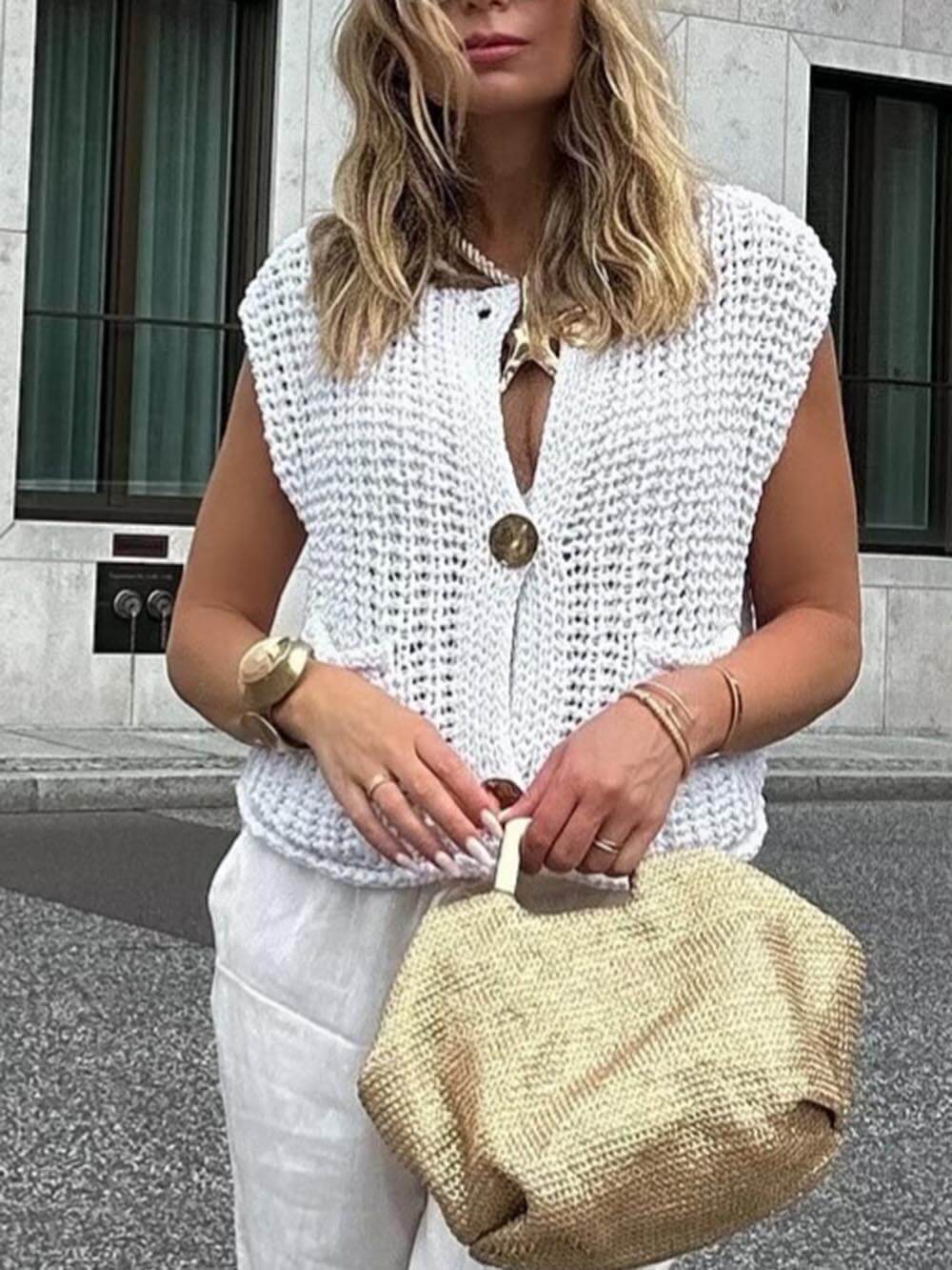 Elegant Ficklös Ärmfri Kortstickad Kavaj