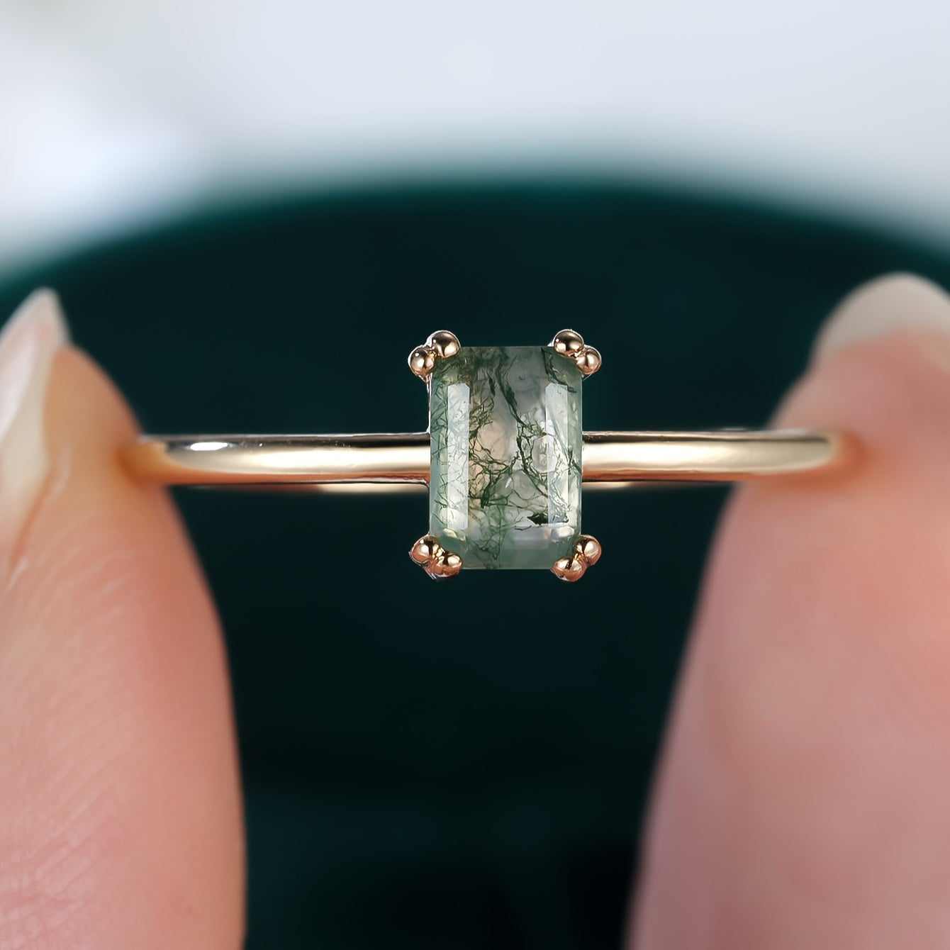 Naturlig Mossa Agat Ring