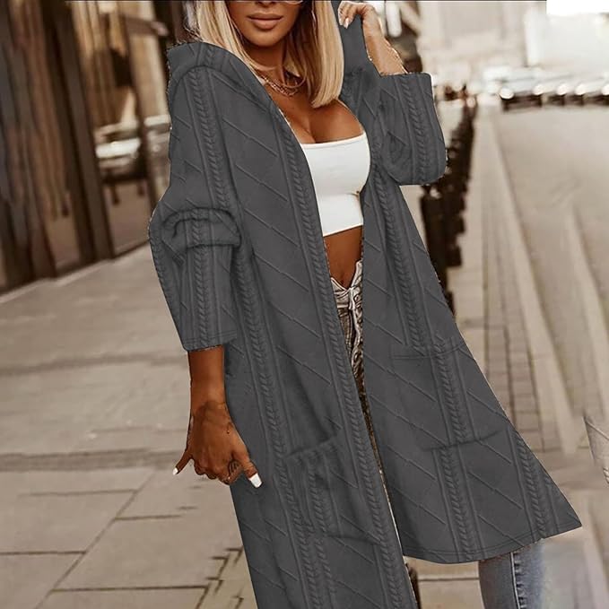 Cytheria – Långärmad kabelstickad huva cardigan