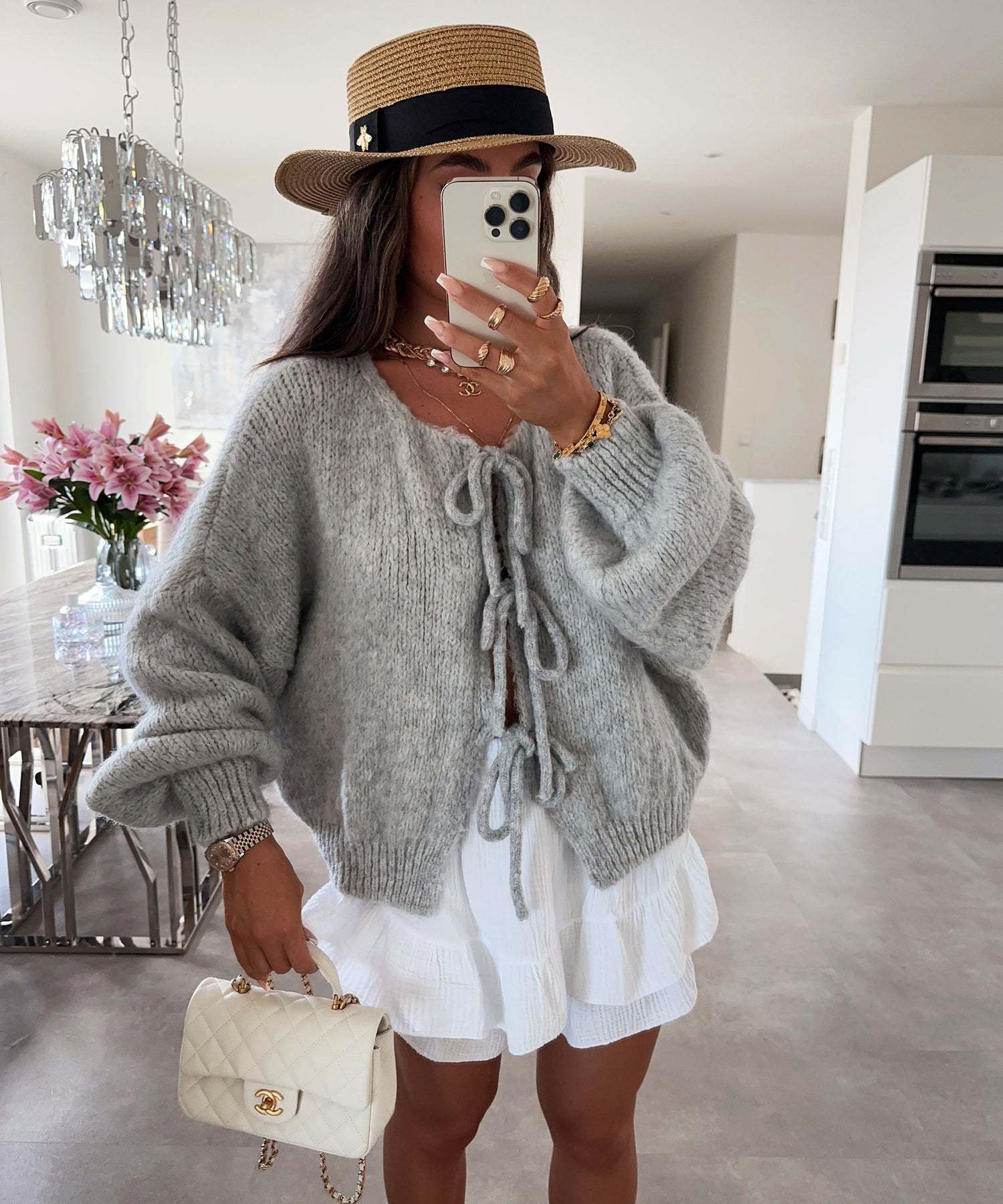 Enfärgad Crew Neck Snörad Cardigan