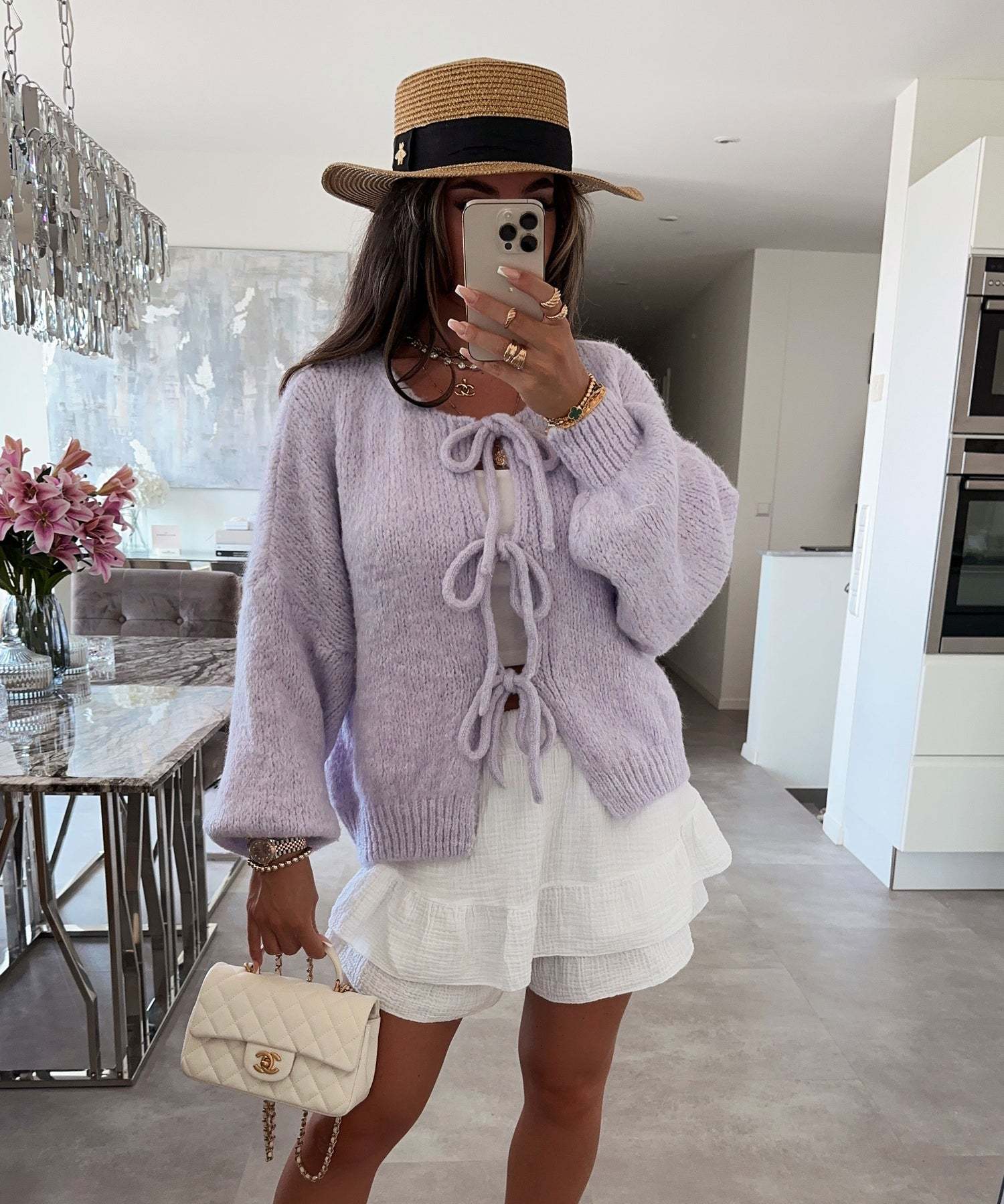 Enfärgad Crew Neck Snörad Cardigan