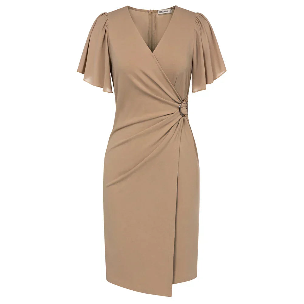 Noora™ | Elegant beige omlottklänning
