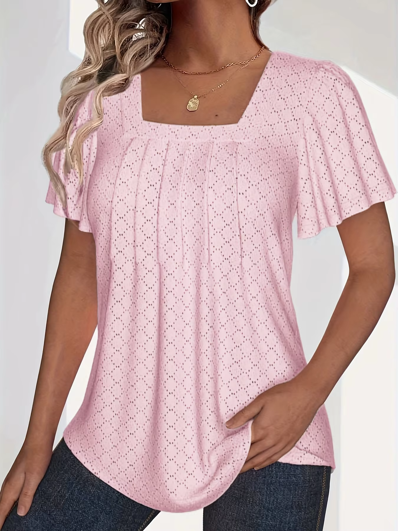 Noora™ | Mirelle – Blus med fyrkantig halsringning och textur