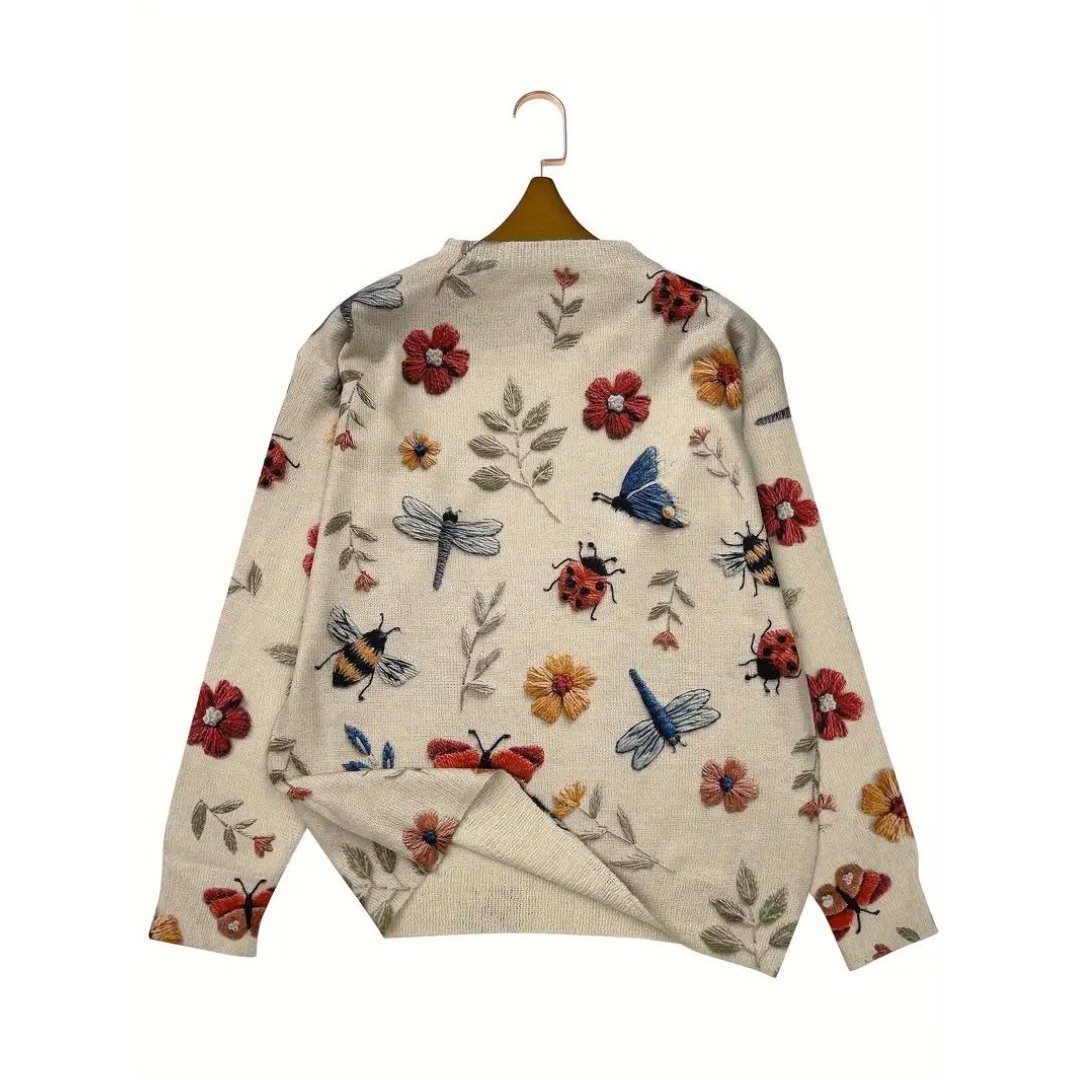Flor™ - Långärmad Tröja med Fantasifull Trädgårdsdesign