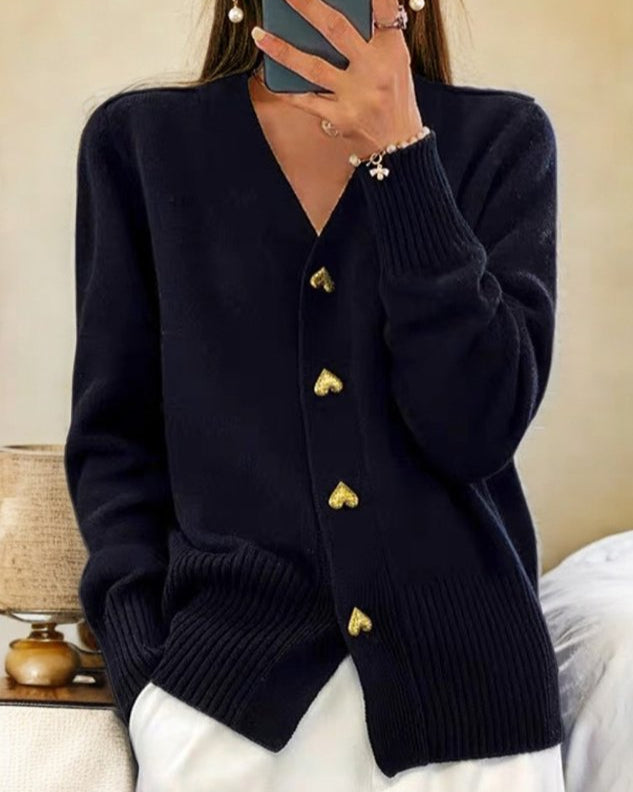 Adele | Elegant Hjärta Knapp Cardigan