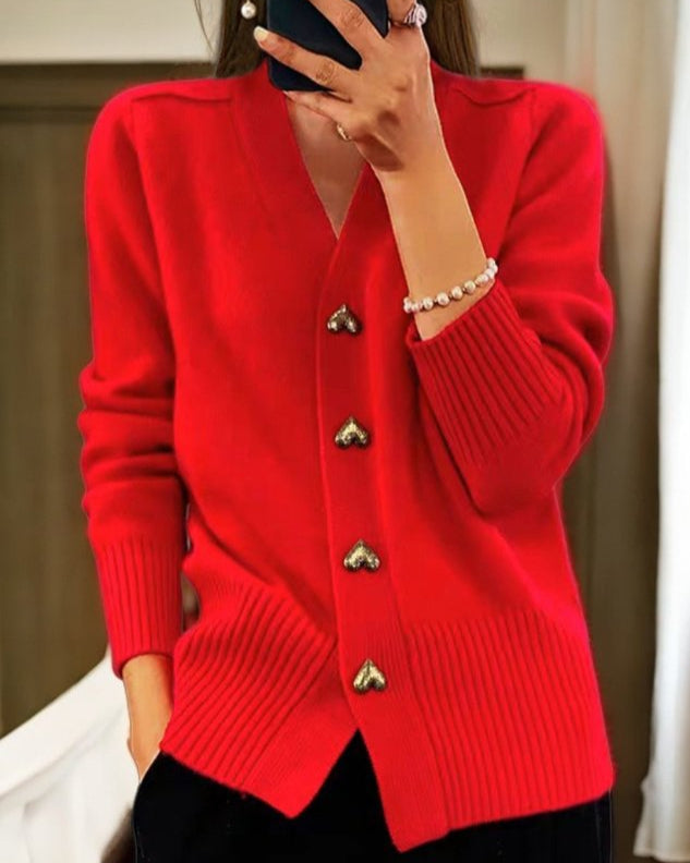 Adele | Elegant Hjärta Knapp Cardigan