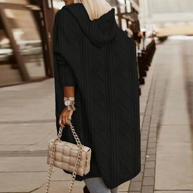 Cytheria – Långärmad kabelstickad huva cardigan