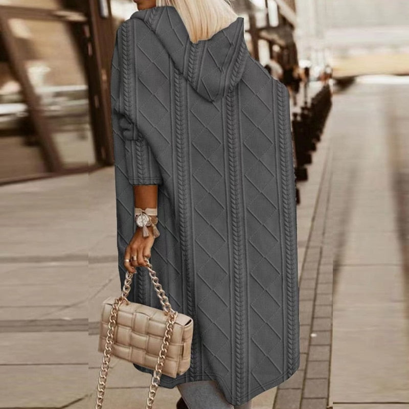 Cytheria – Långärmad kabelstickad huva cardigan