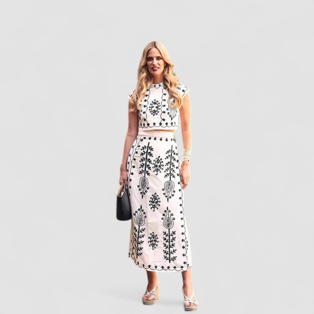 Noora™ | Camilla - Tryckt Top och Kjol