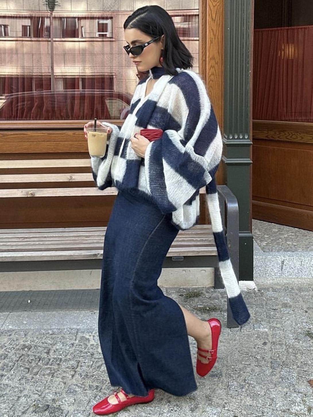 Mysig Randig Tröja Cardigan