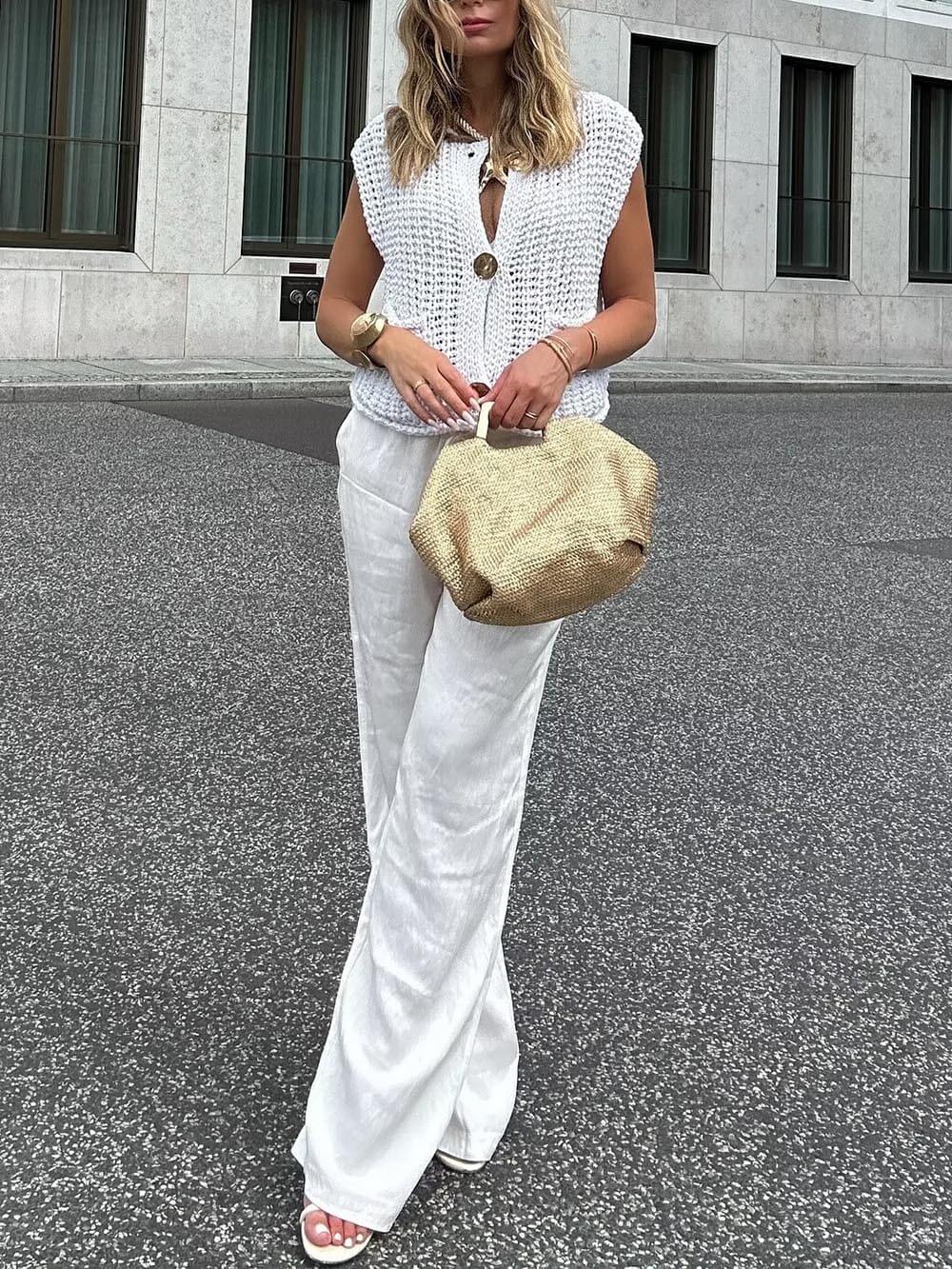 Elegant Ficklös Ärmfri Kortstickad Kavaj