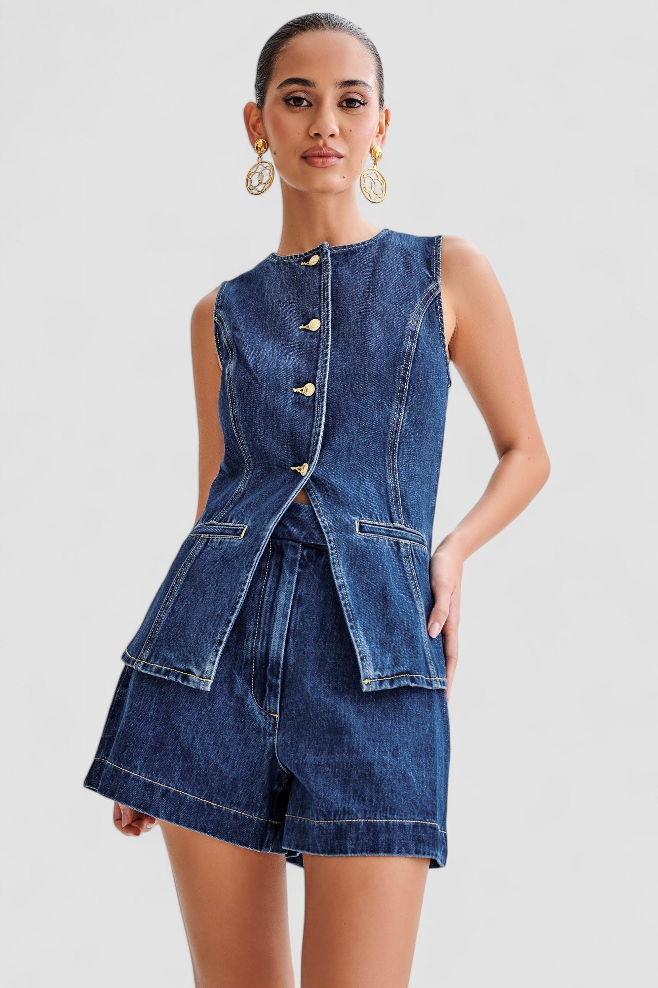 Noora™ | Trendigt denimset med knappar
