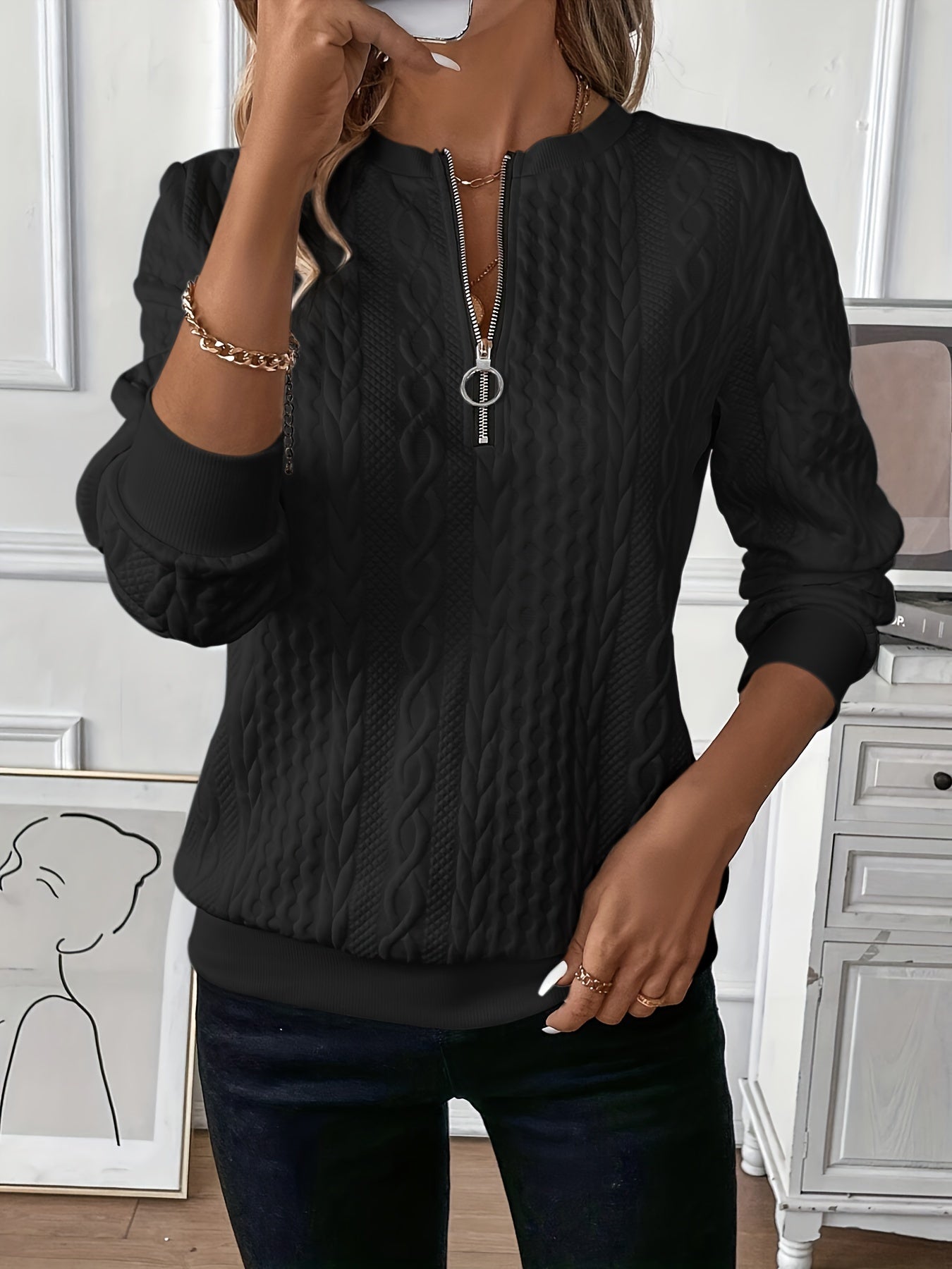 Elysha™ - Texturerad Quarter-Zip Pullover