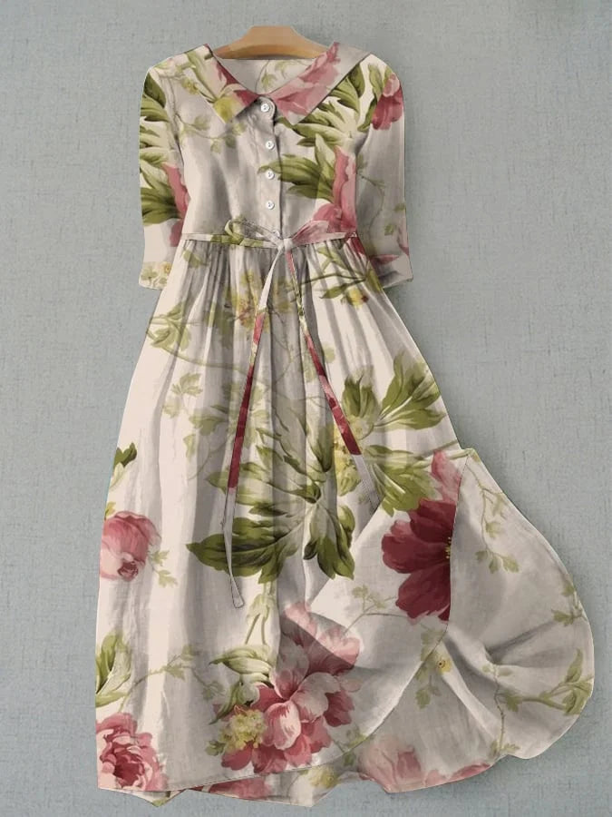 Baylee - Vintage Klänning med Blommönster och Snörning i Midjan