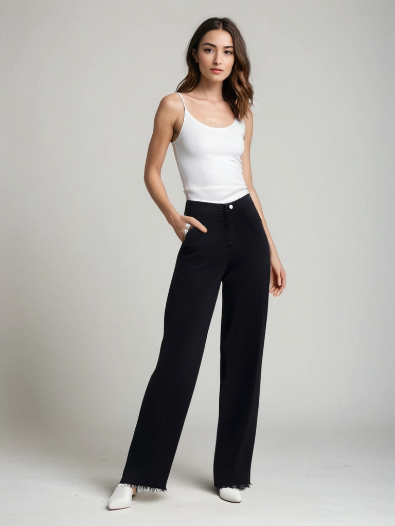 Noora™ | Elegant Svart Jeans med Rå Finish