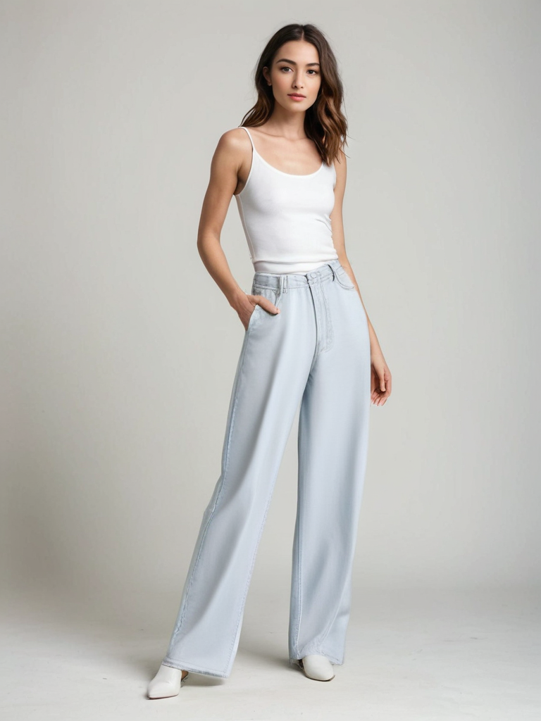 Noora™ | Utställda Jeans Blå Glaciär