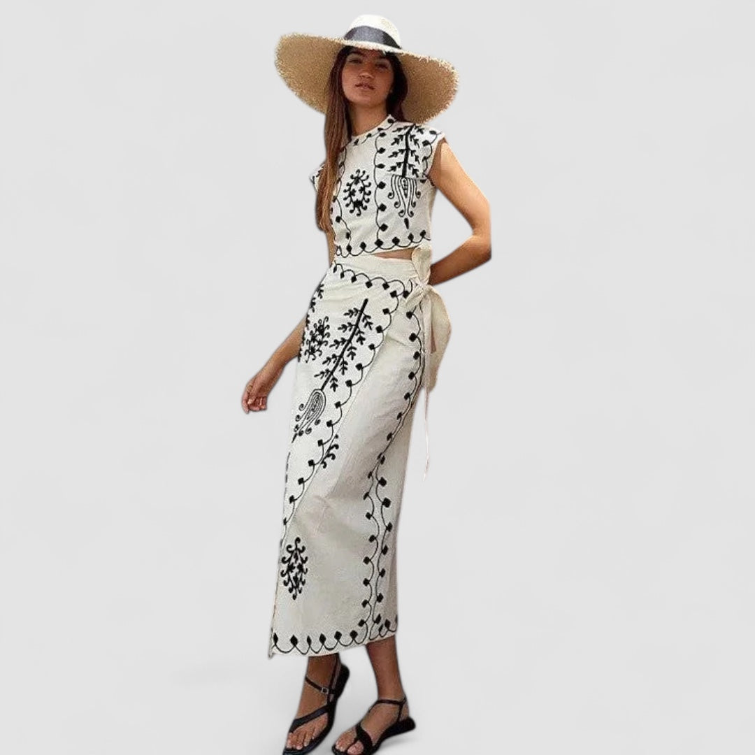 Noora™ | Camilla - Tryckt Top och Kjol