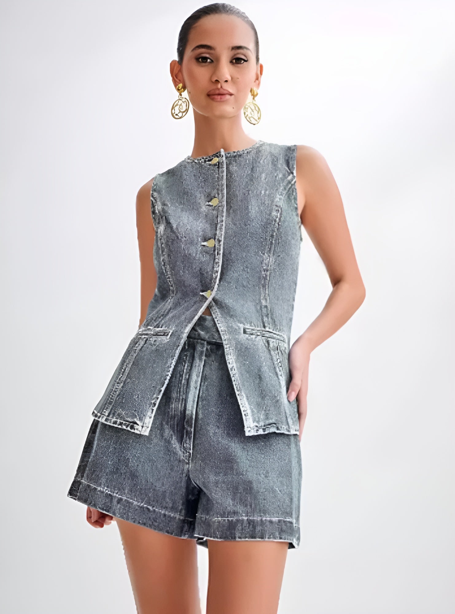Noora™ | Trendigt denimset med knappar