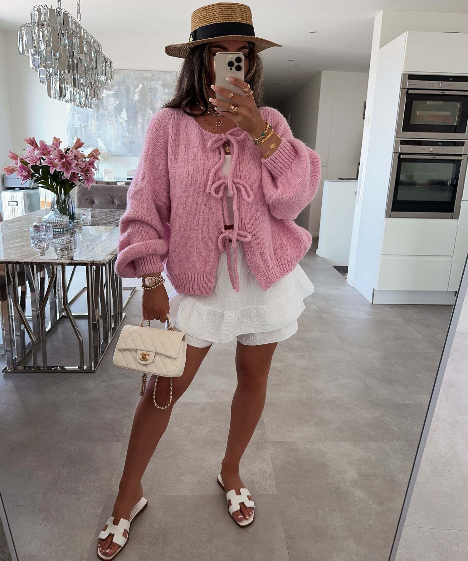 Enfärgad Crew Neck Snörad Cardigan
