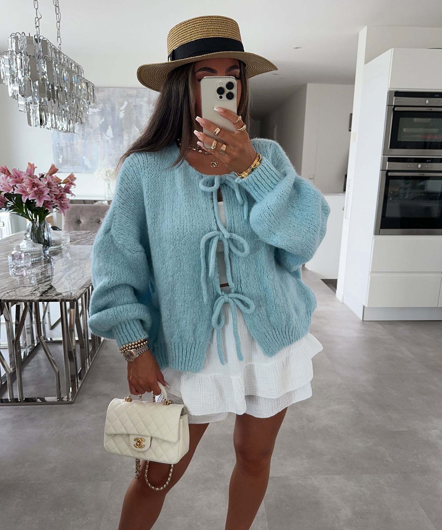 Enfärgad Crew Neck Snörad Cardigan