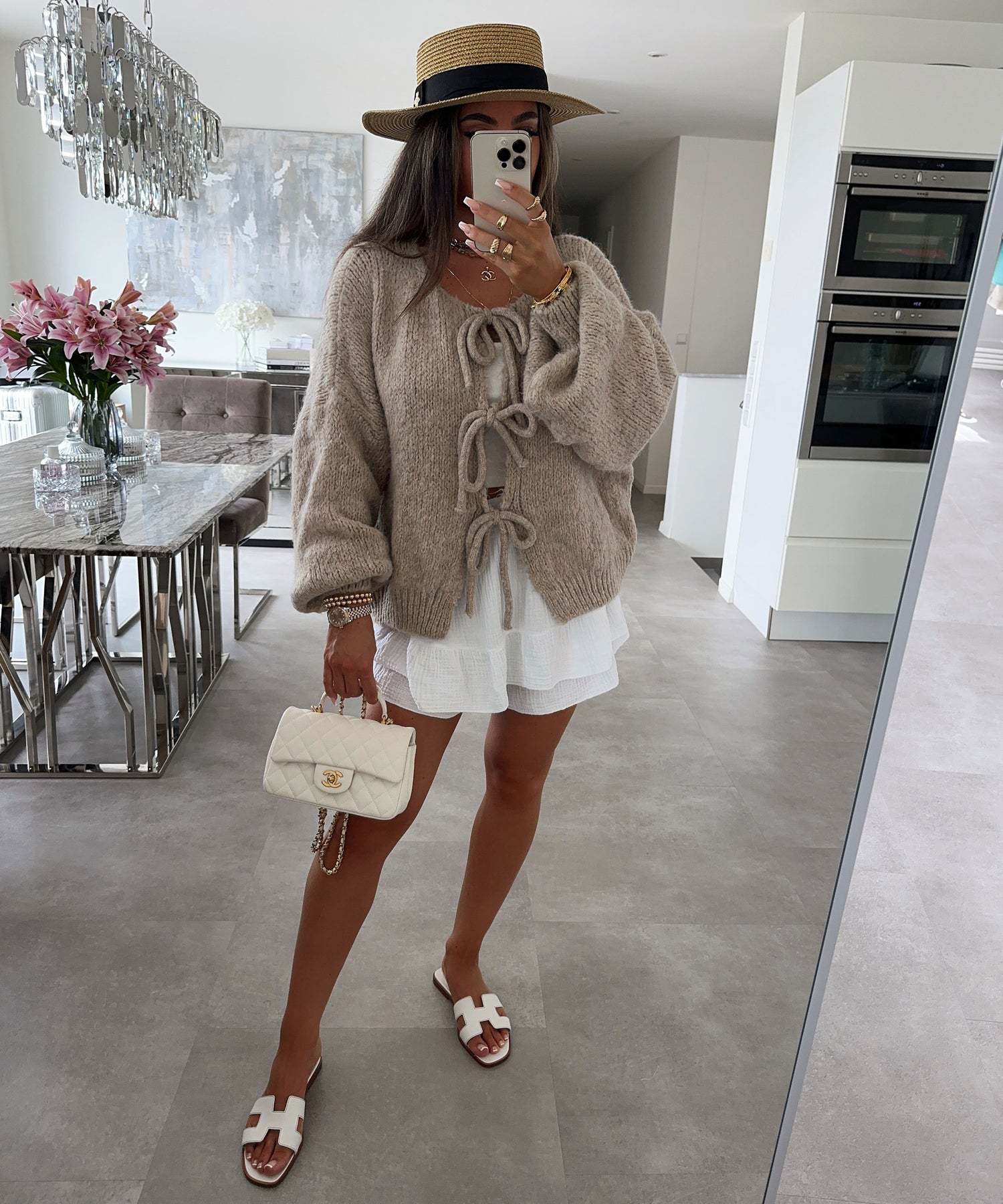 Enfärgad Crew Neck Snörad Cardigan