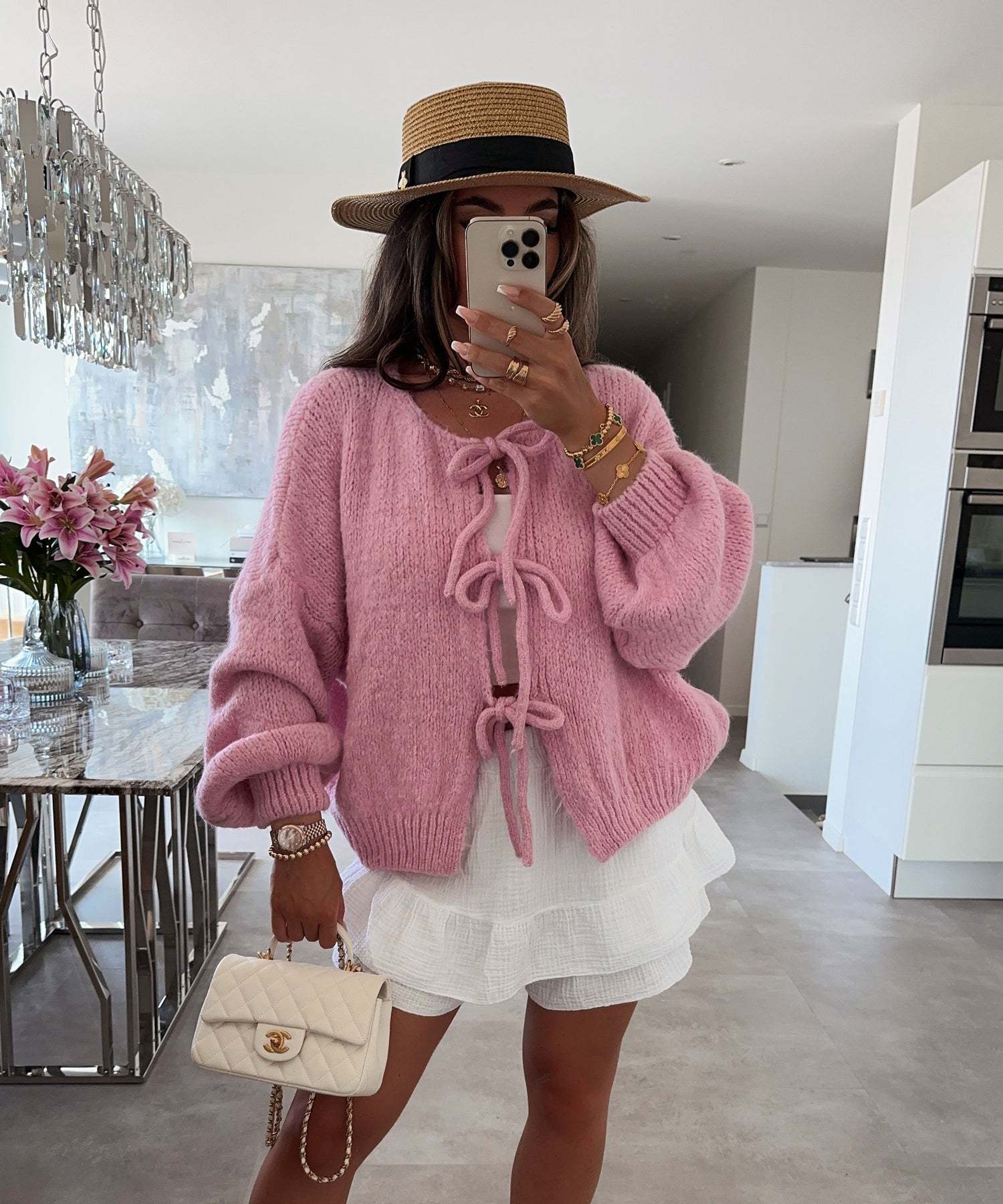 Enfärgad Crew Neck Snörad Cardigan