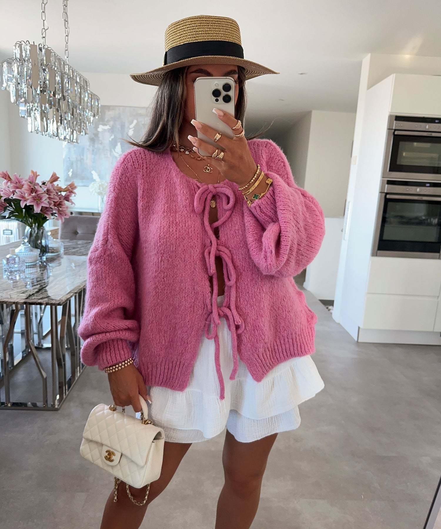 Enfärgad Crew Neck Snörad Cardigan