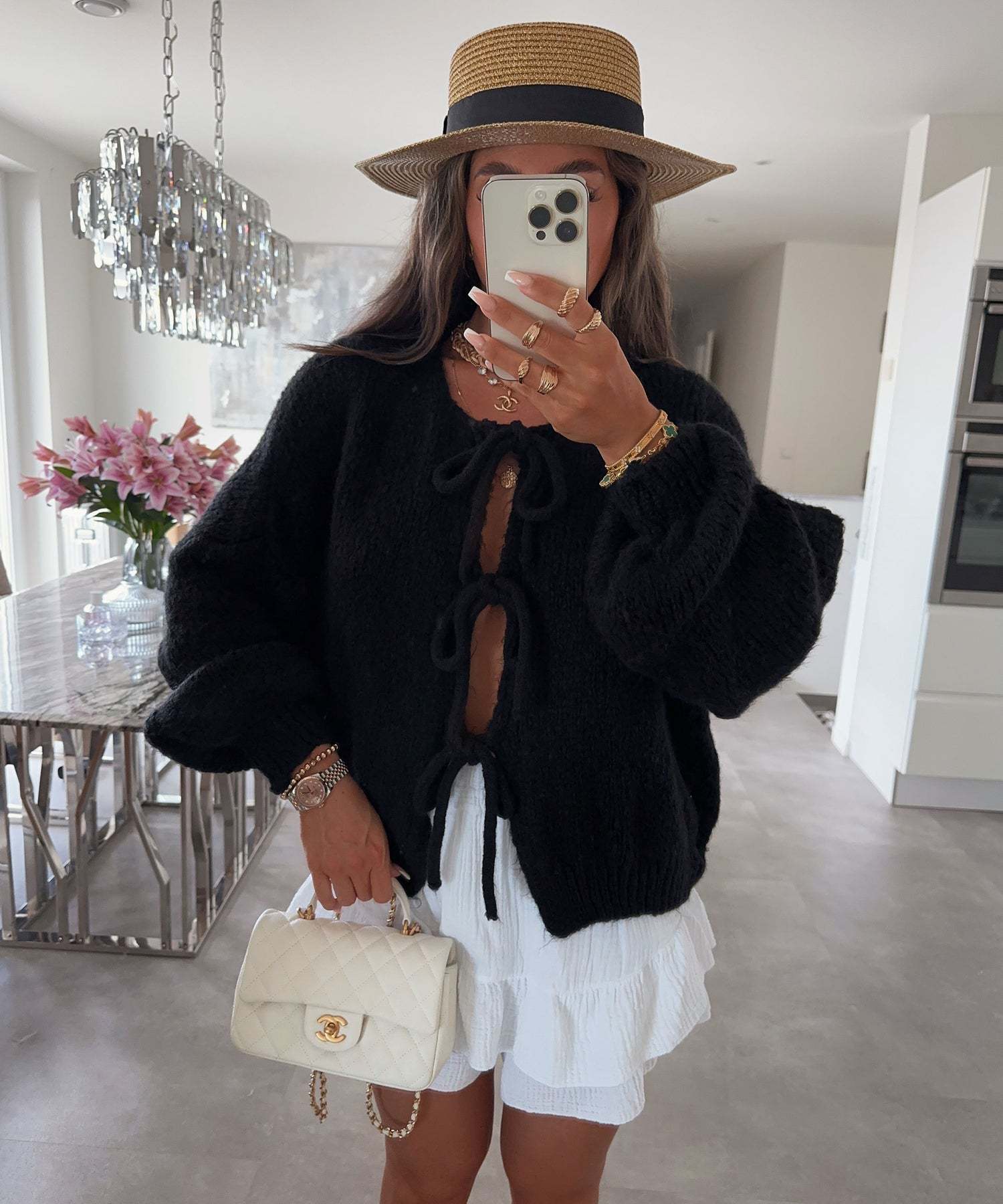 Enfärgad Crew Neck Snörad Cardigan