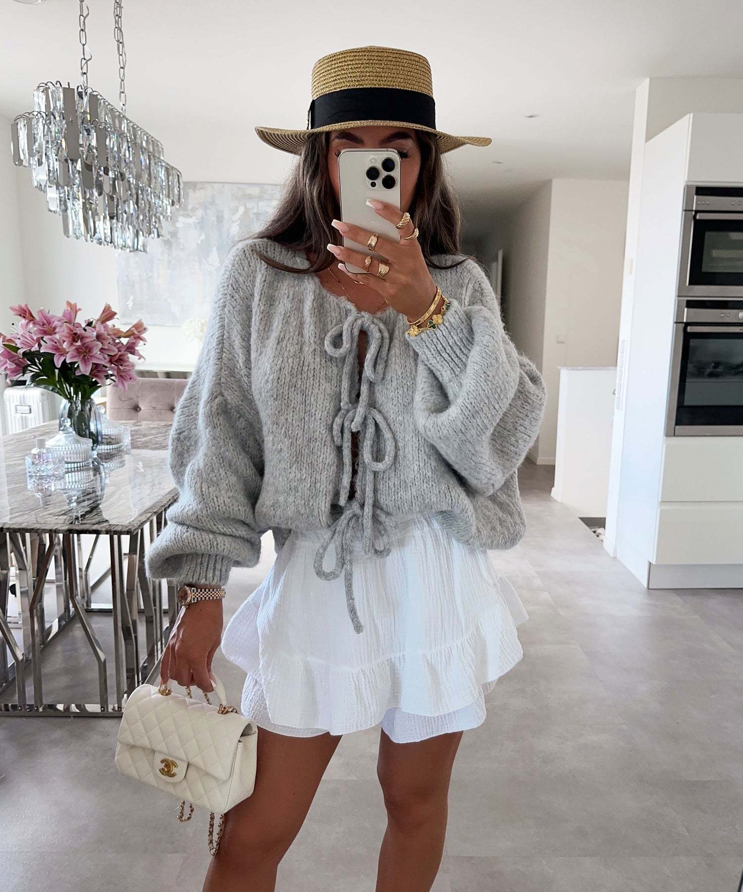 Enfärgad Crew Neck Snörad Cardigan