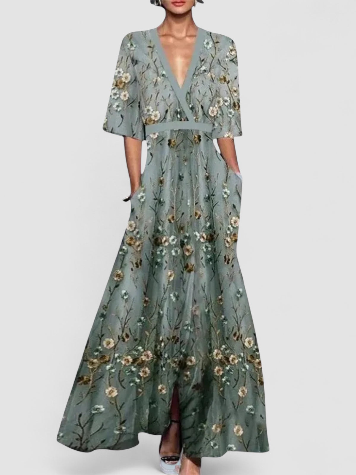 Noora™ | Océane – Elegant Lång Klänning med Blommor