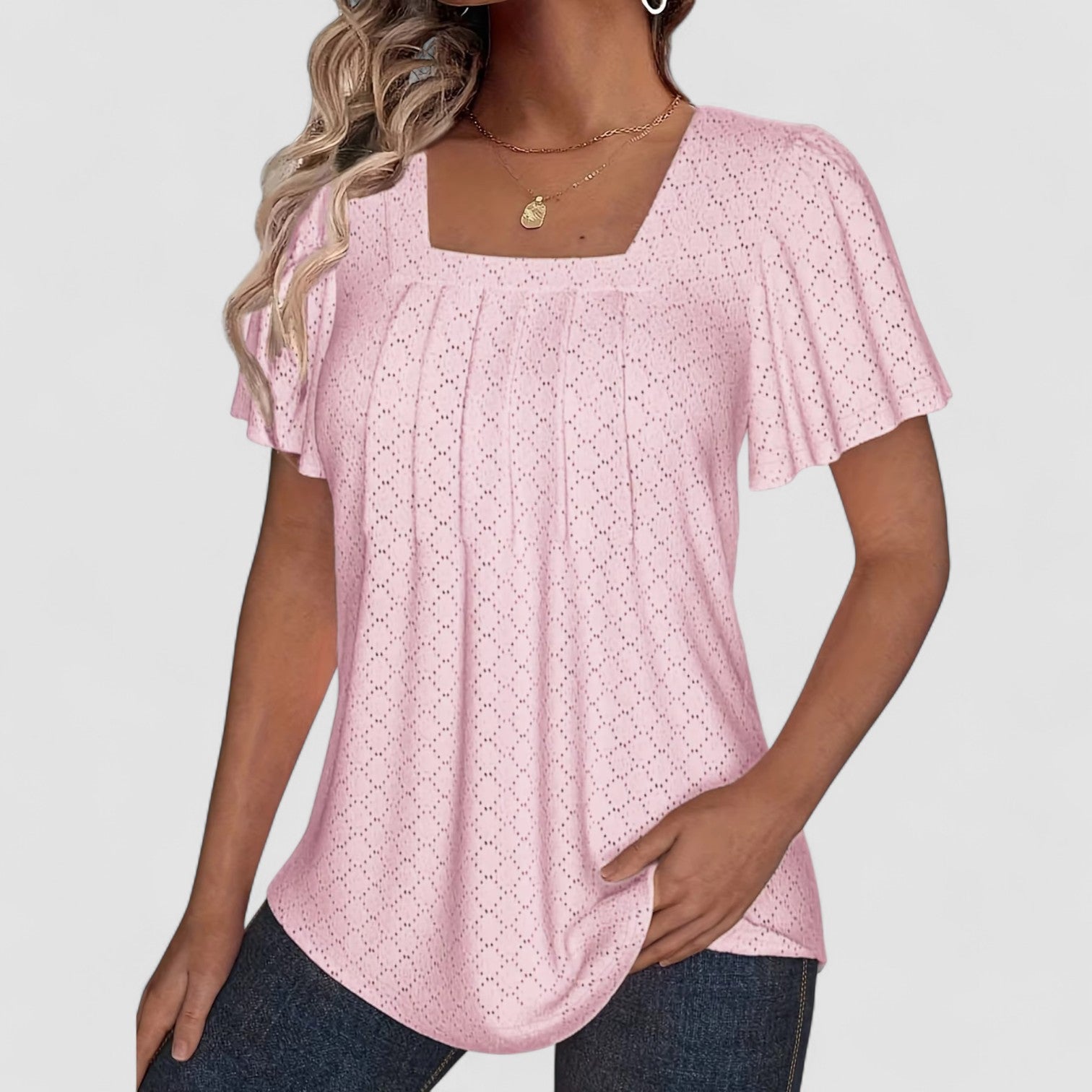 Noora™ | Mirelle – Blus med fyrkantig halsringning och textur