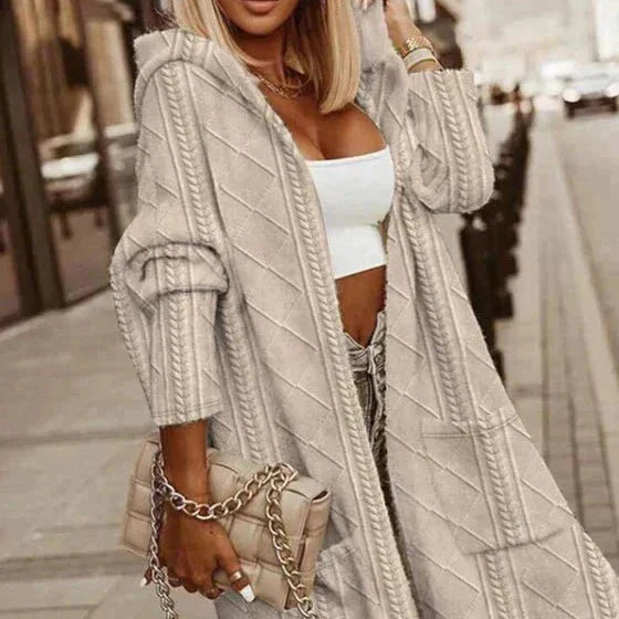 Cytheria – Långärmad kabelstickad huva cardigan