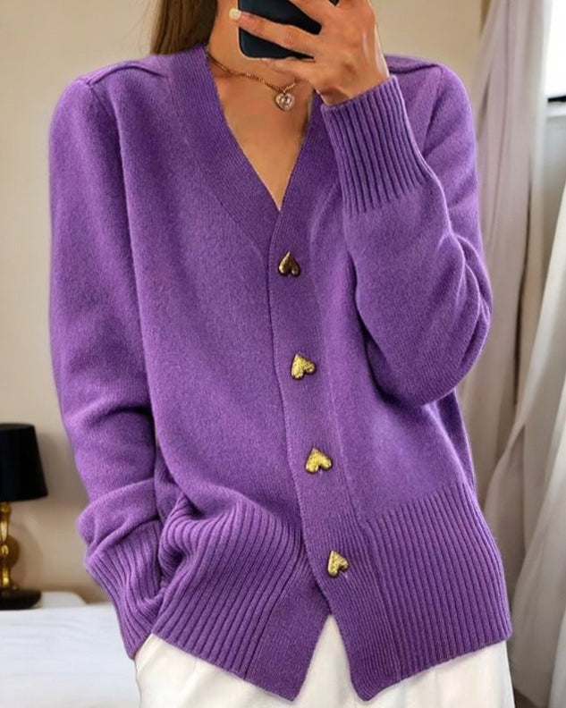 Adele | Elegant Hjärta Knapp Cardigan